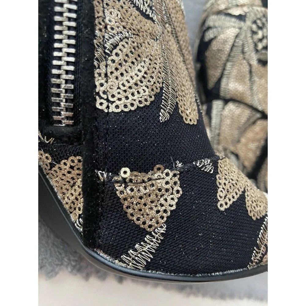 Steve Madden Goldie Black and Gold Metallic Sequin Embellished Booties Size 6.5